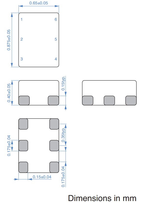 Mechanical Drawing - TDK TCM0906C Thin-Film Common Mode Filters